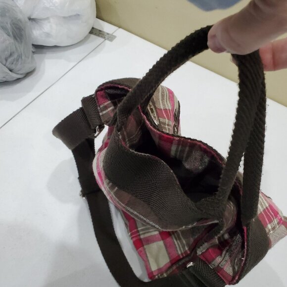 Aeropostale Tote Handbag with Wristlet Brown Pink Plaid Canvas Double Handles - Picture 7 of 15
